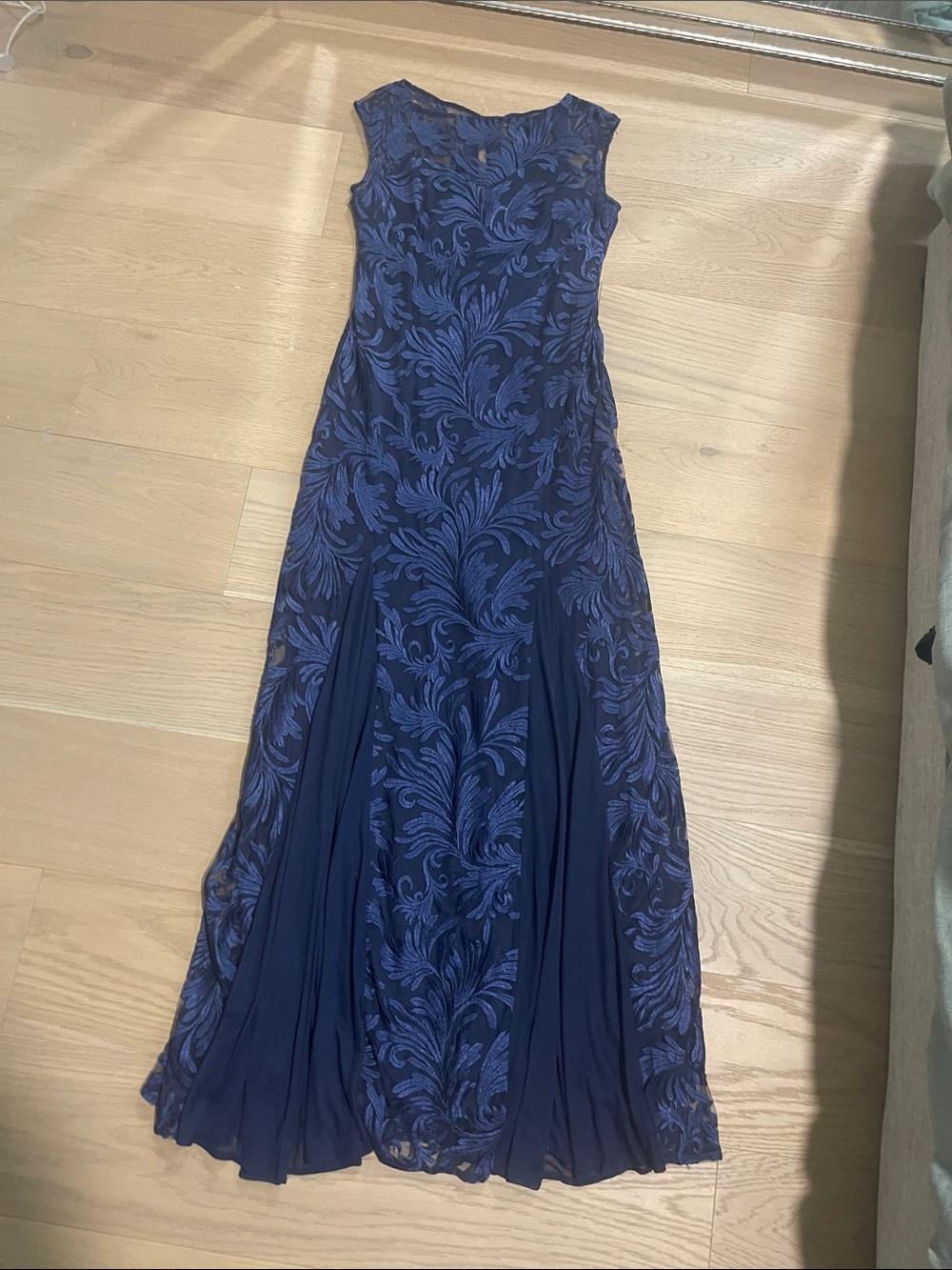 Onyx Nite Navy Blue Floral Jacquard Maxi Dress
